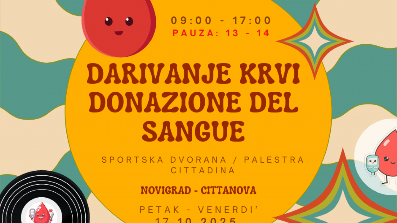 Jedanaesta ovogodišnja akcija darivanja krvi u petak 17.10.2025. godine u Novigradu