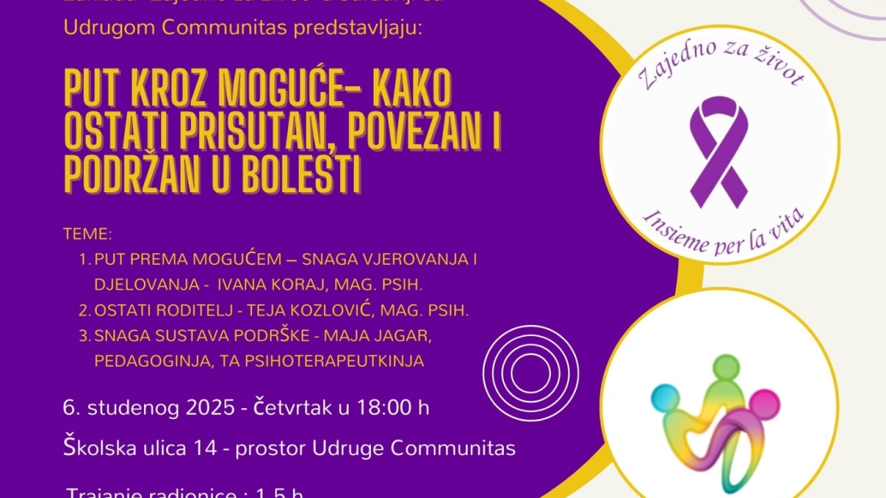 Radionica PUT KROZ MOGUĆE – Kako ostati prisutan, povezan i podržan u bolesti