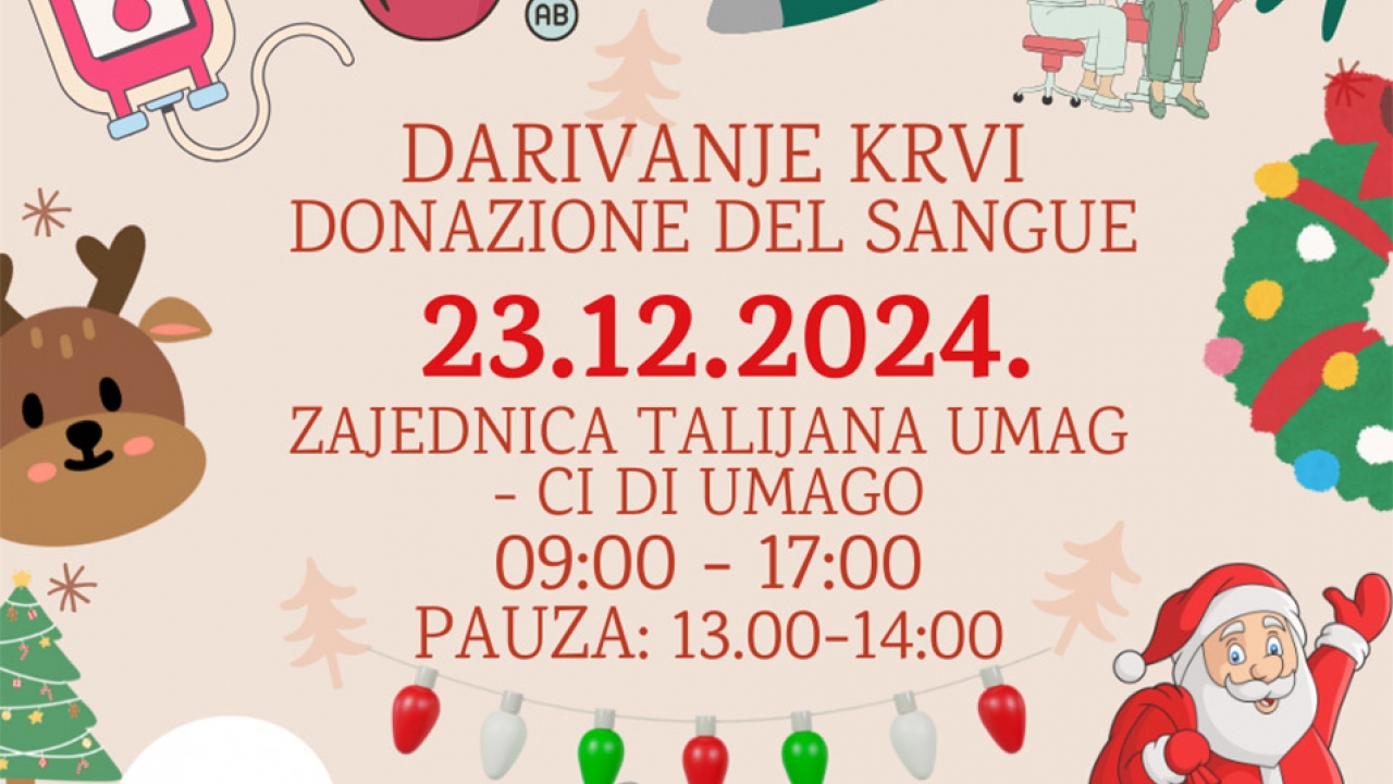 Akcija darivanje krvi - Umag 23.12.2024.
