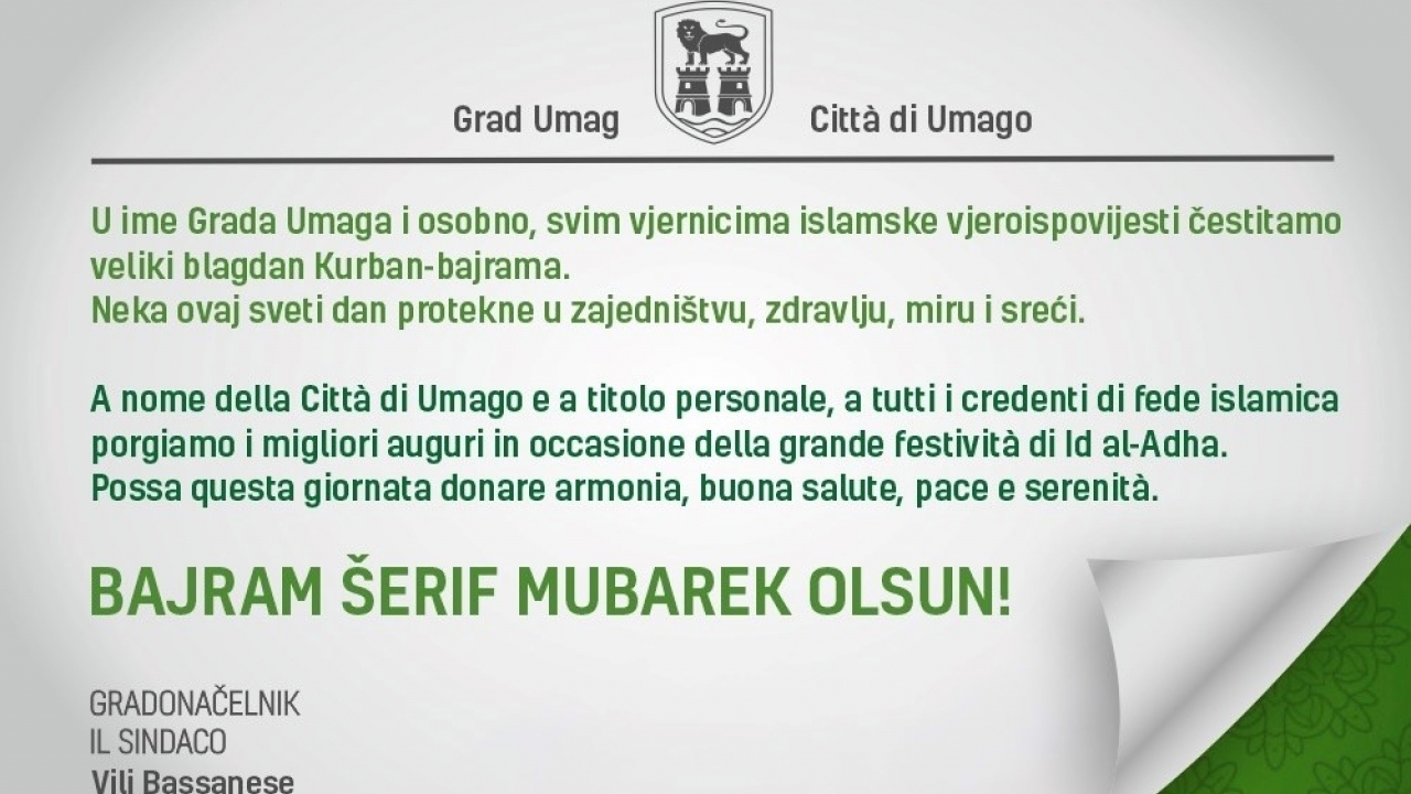 Grad Umag uputio čestitku povodom Kurban-bajrama