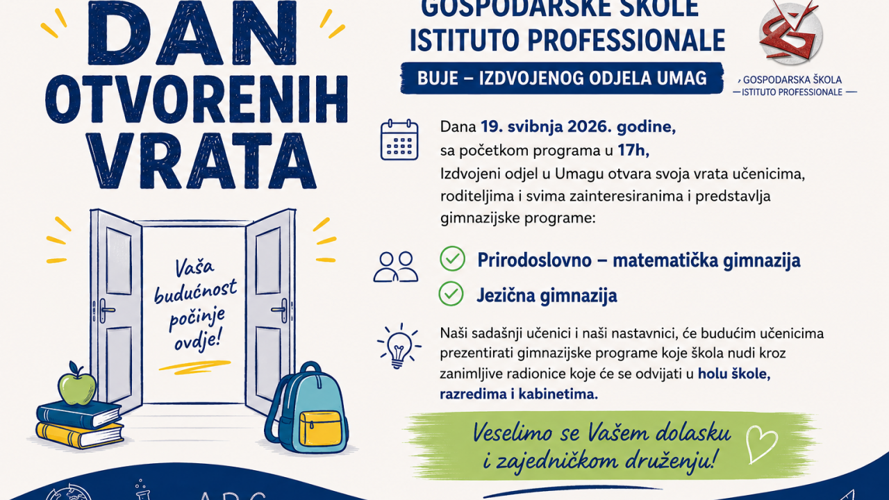 Gospodarska škola Umag otvara vrata budućim učenicima – Dan otvorenih vrata 19. svibnja