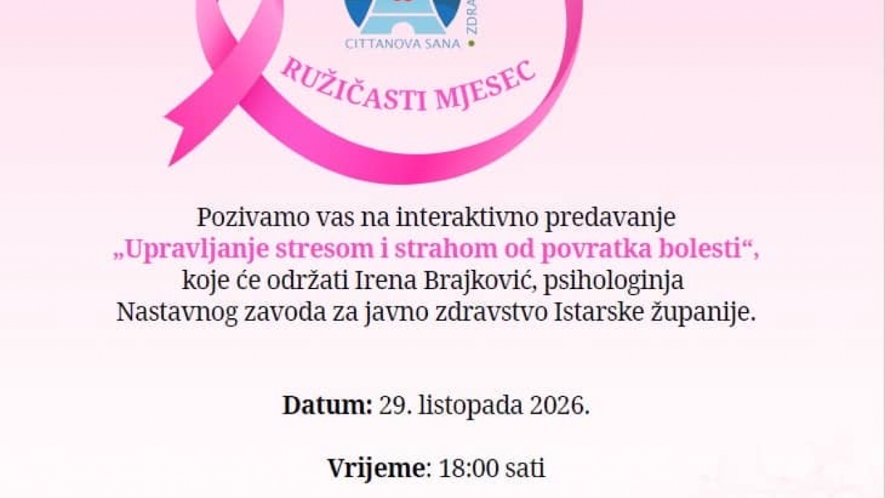 Povodom Ružičastog mjeseca u Novigradu predavanje na temu straha od povratka bolesti