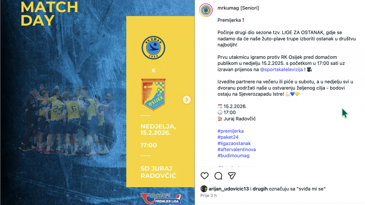 Novosti iz Umaga - Najava rukometne utakmice protiv RK Osijek