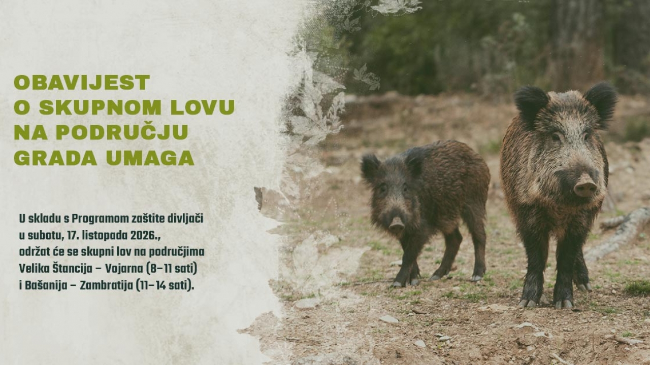 Obavijest o skupnom lovu na području Grada Umaga