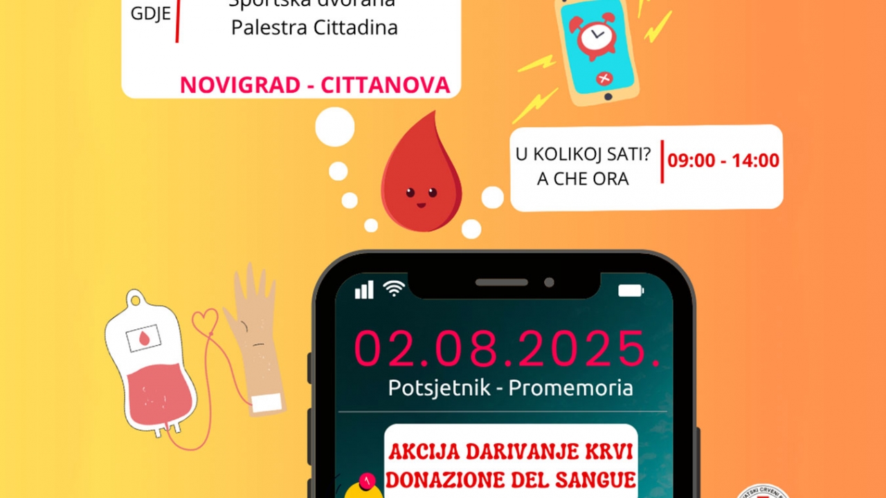 Osma ovogodišnja akcija darivanja krvi u subotu 2. 8. 2025. godine u Novigradu