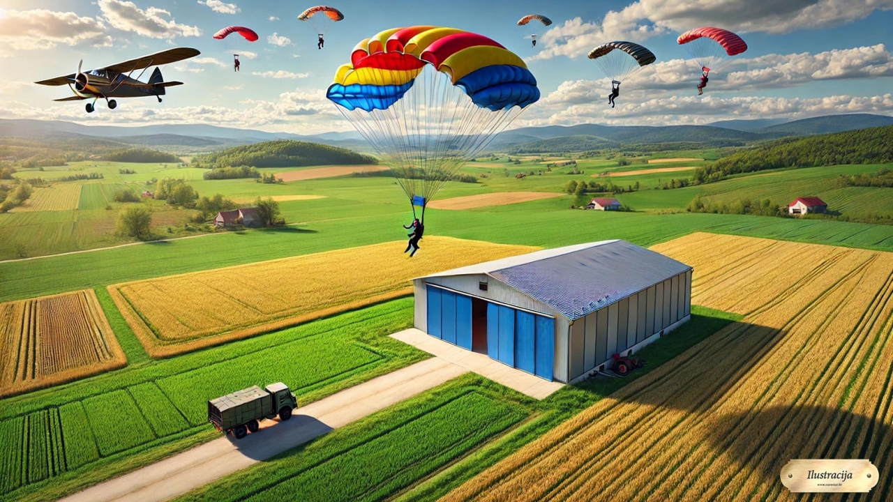 Pao s padobranom na krov hangara kod Poreča