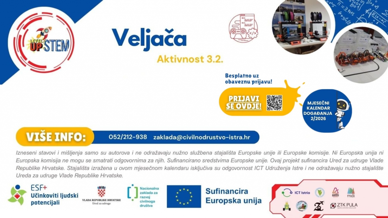 Projekt „Level Up STEM: Istraži, nauči, stvori!“ – najava radionica i događanja u veljači