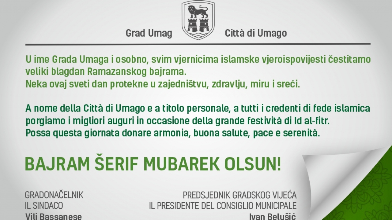 Umag uputio čestitku povodom Ramazanskog bajrama