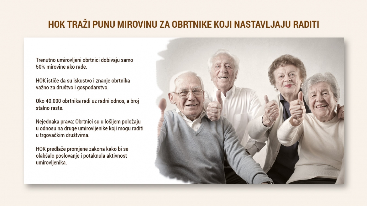 HOK traži punu mirovinu za obrtnike koji nastavljaju raditi