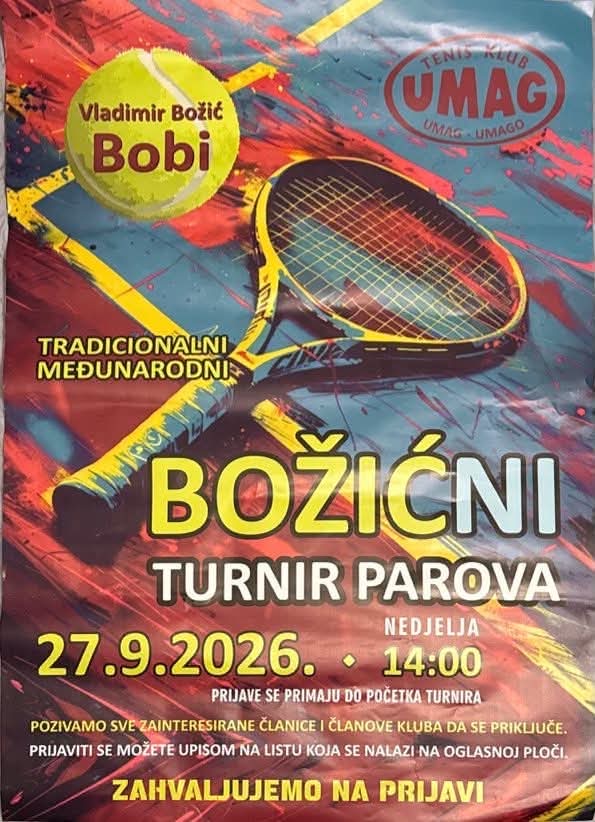 TK Umag u nedjelju organizira tradicionalni međunarodni Božićni turnir parova