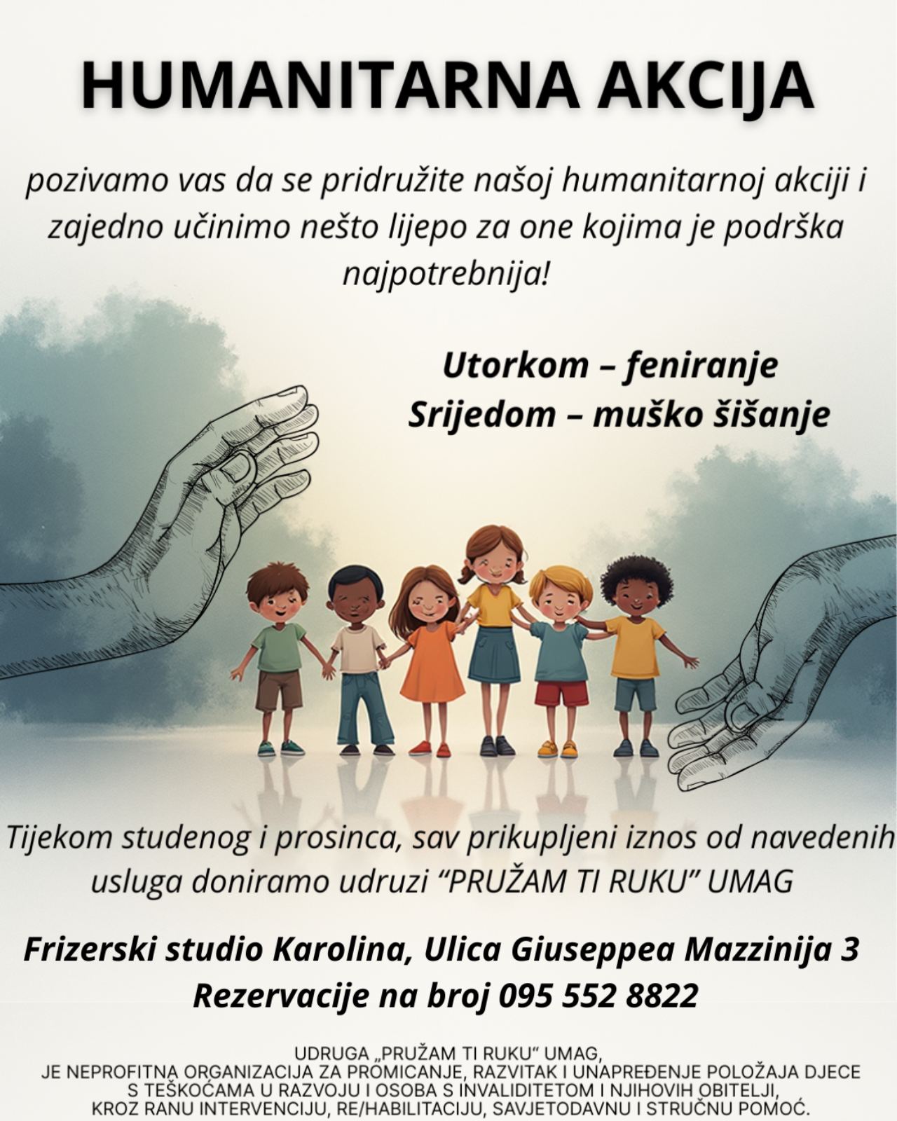 Humanitarna akcija za udrugu “Pružam ti ruku” – šišanjem i feniranjem pomažete