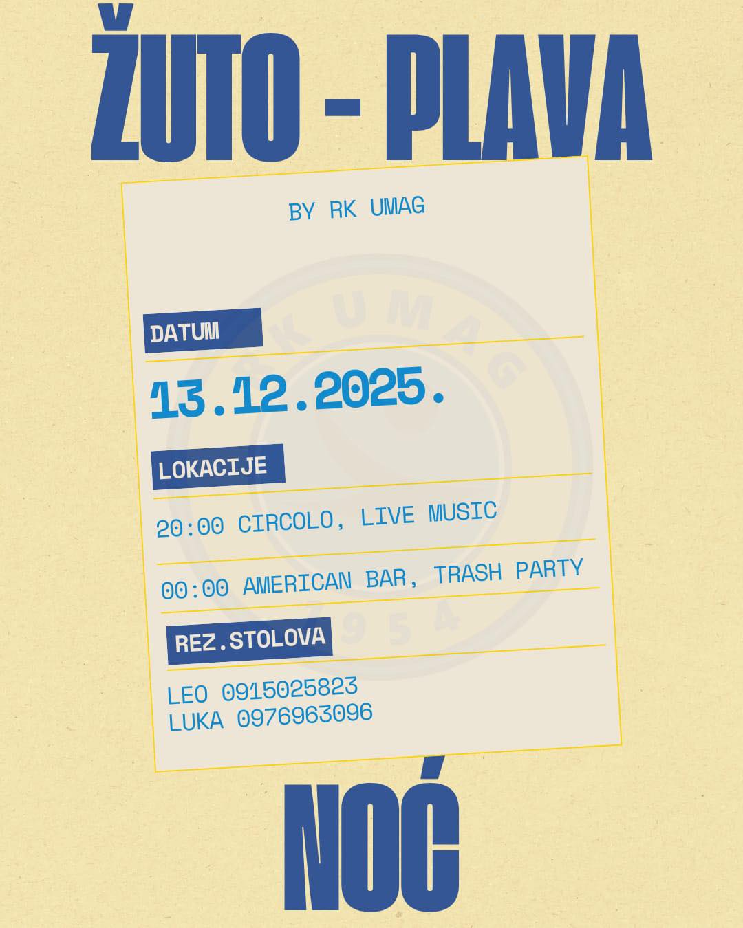 Žuto-plava noć ove subote u Circolu i Americanu