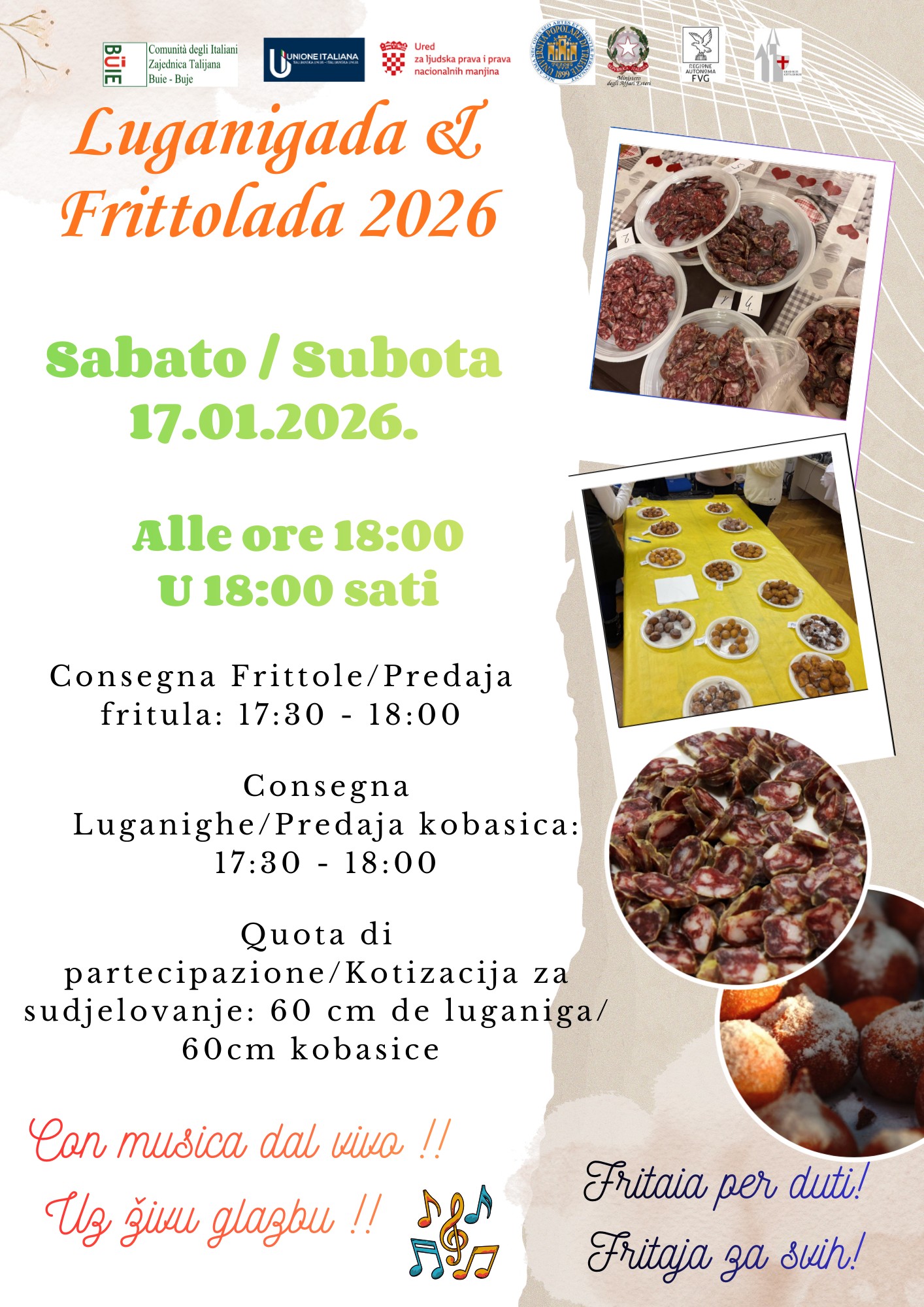 Luganigada & Frittolada 2026: tradicija, okusi i glazba u Bujama