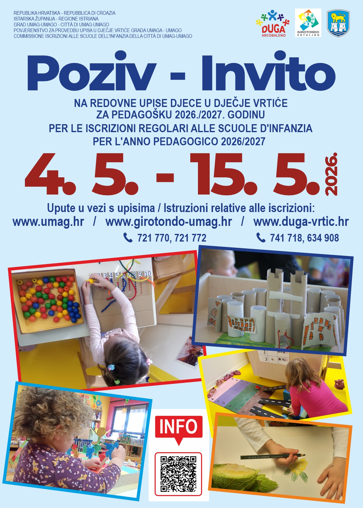 Poziv na redovne upise djece u dječje vrtiće za pedagošku 2026./2027. godinu