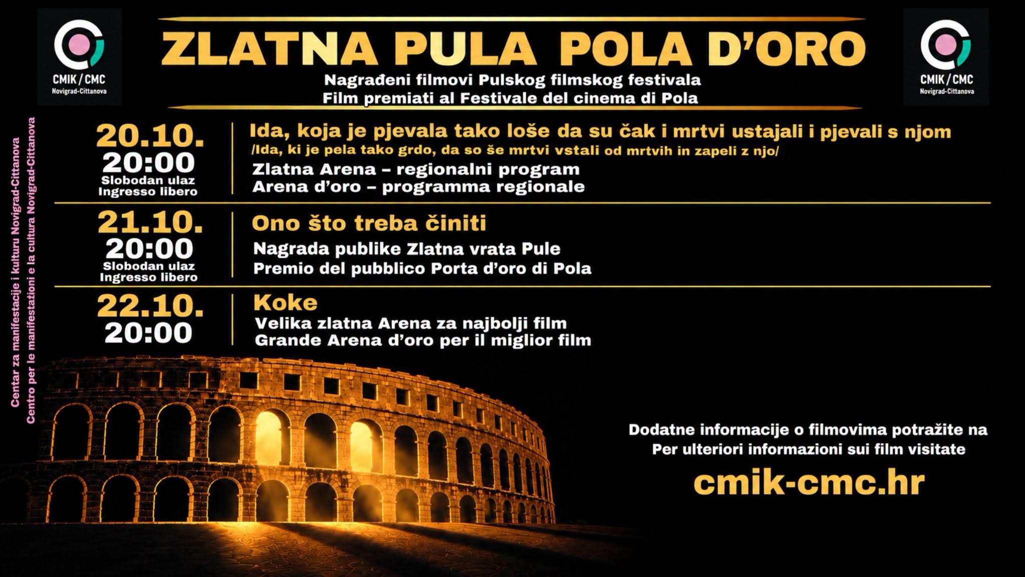 „Zlatna Pula“ u Novigradu: Tri nagrađivana filma Pulskog filmskog festivala stižu u CMIK