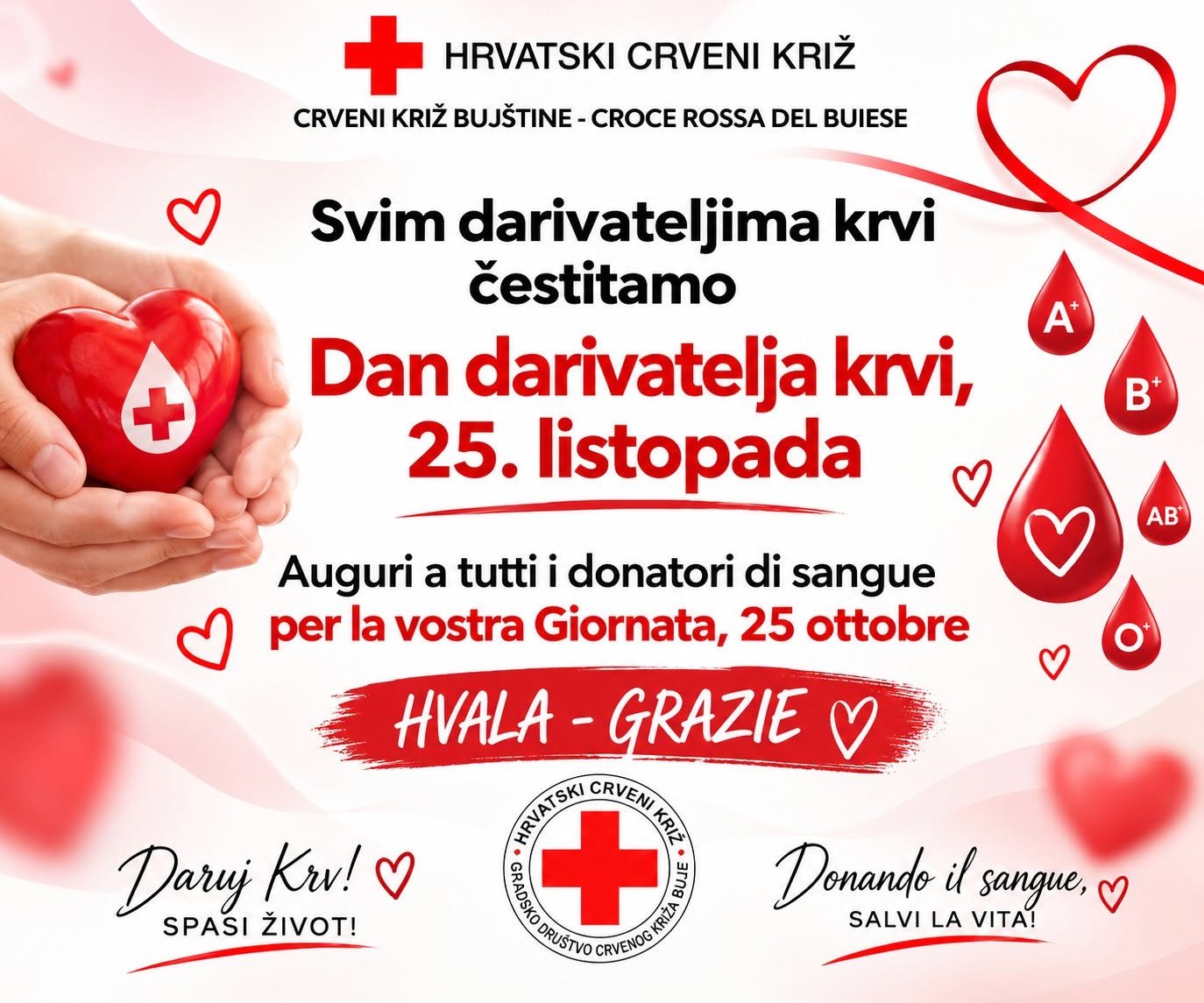 Dan dobrovoljnih davatelja krvi: Crveni križ Bujštine zahvalio svim darivateljima na humanosti i nesebičnosti