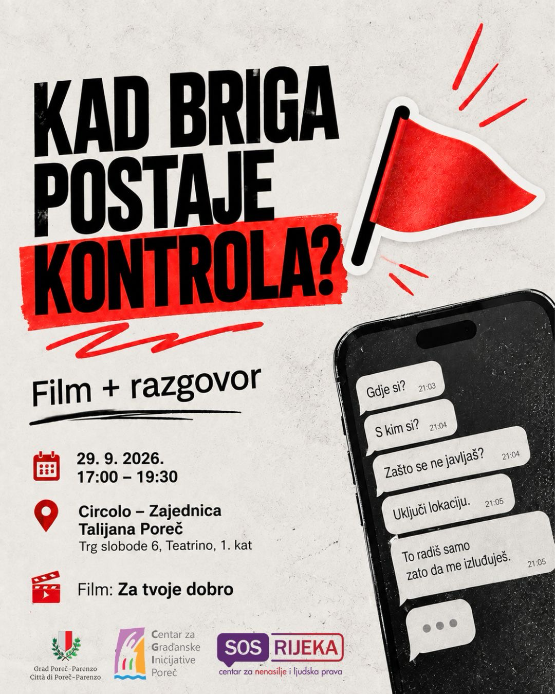 Kad briga postaje kontrola? U Poreču film i razgovor o ranim znakovima nasilja