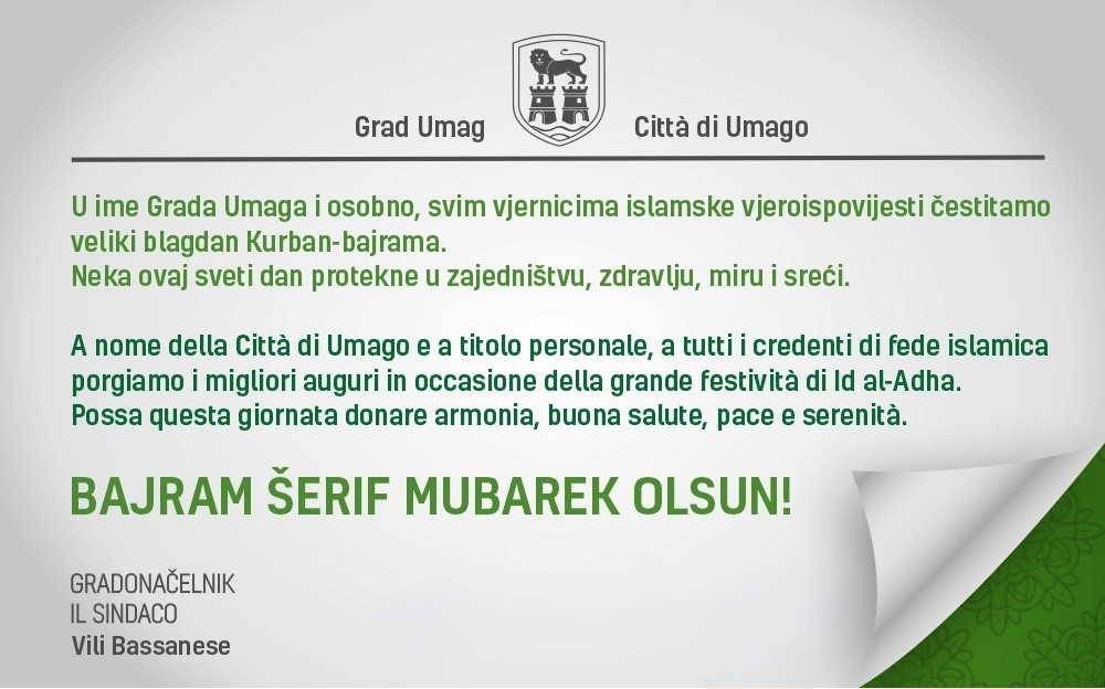 Grad Umag uputio čestitku povodom Kurban-bajrama