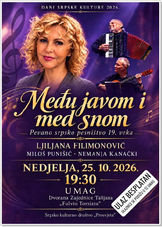 U Umagu koncert „Među javom i med snom“: Glazbena večer posvećena srpskoj poeziji 19. stoljeća