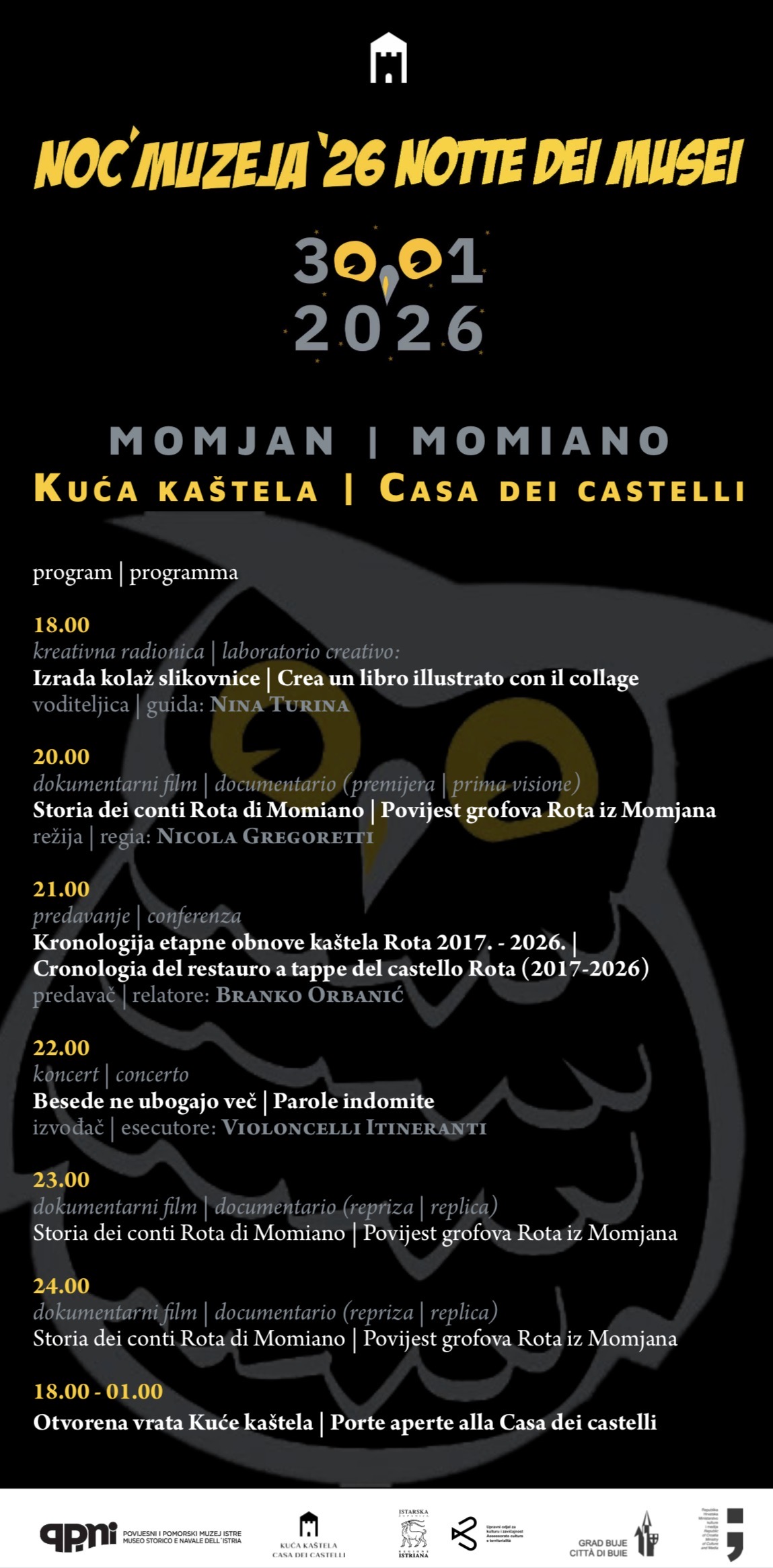 PROMEMORIA: večeras / stasera (30-01-2026) - Noć muzeja u MOMJANu / Notte dei musei a MOMIANO