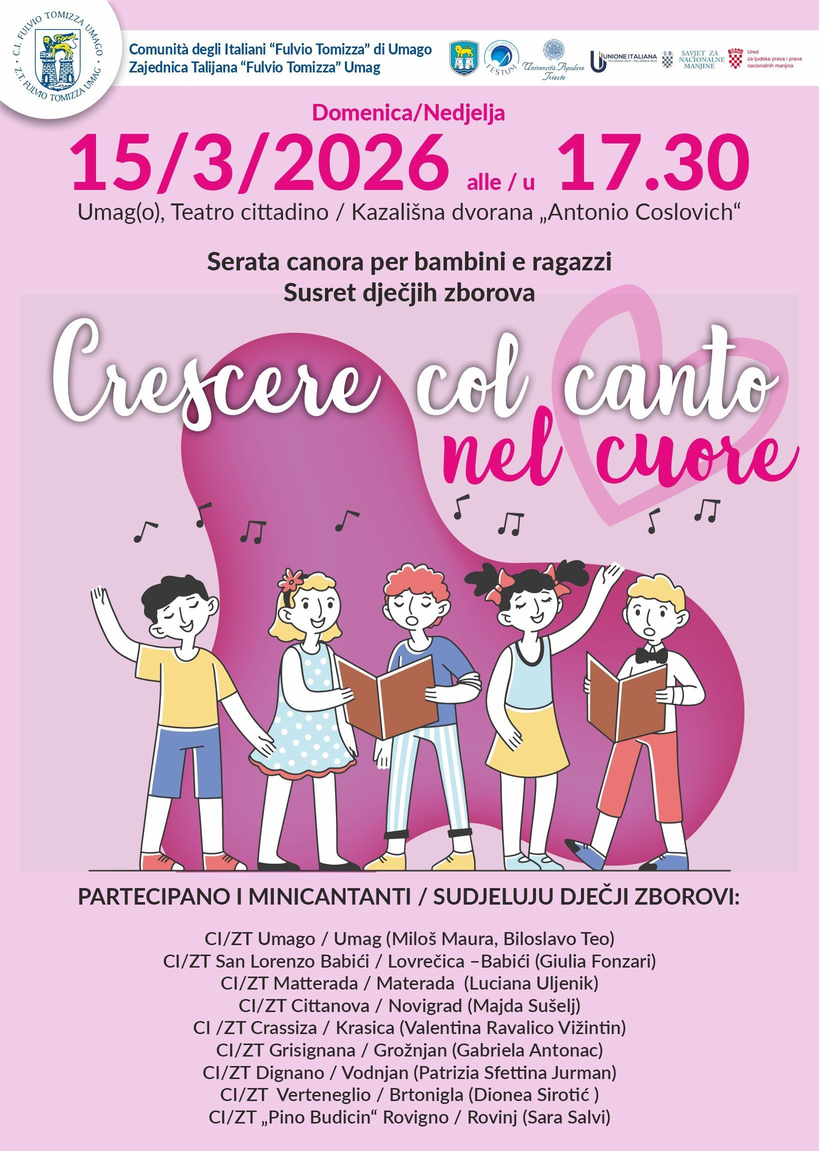 Danas u Umagu susret dječjih zborova „Crescere col canto nel cuore“