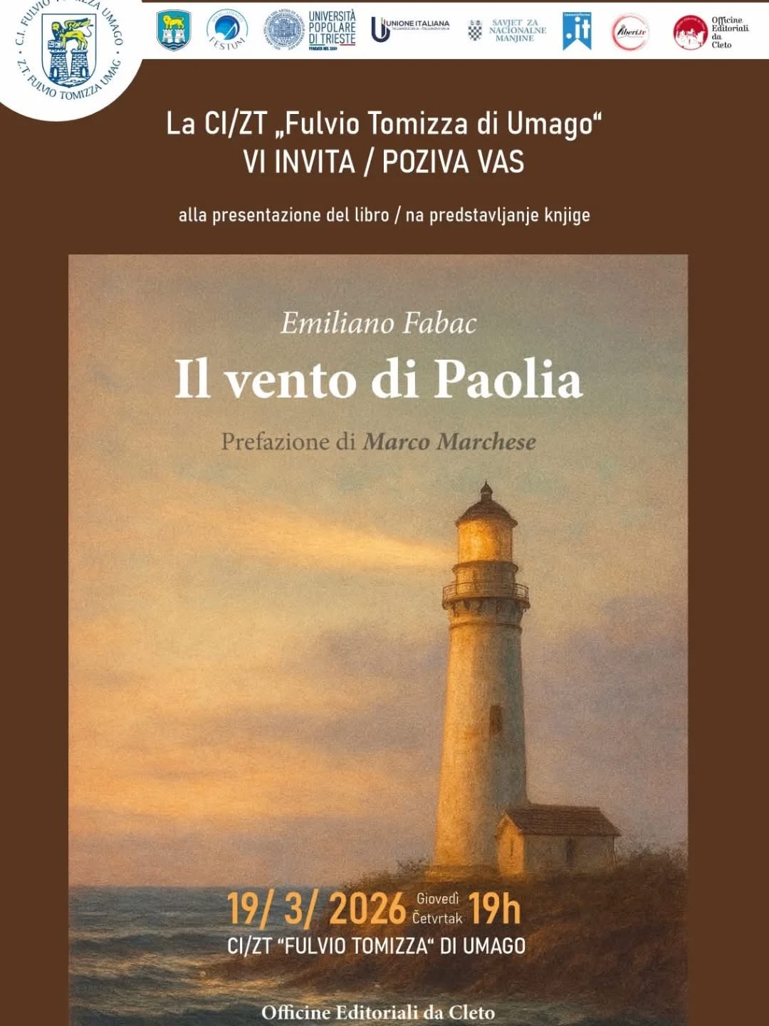 Danas u Umagu predstavljanje knjige „Il vento di Paolia“