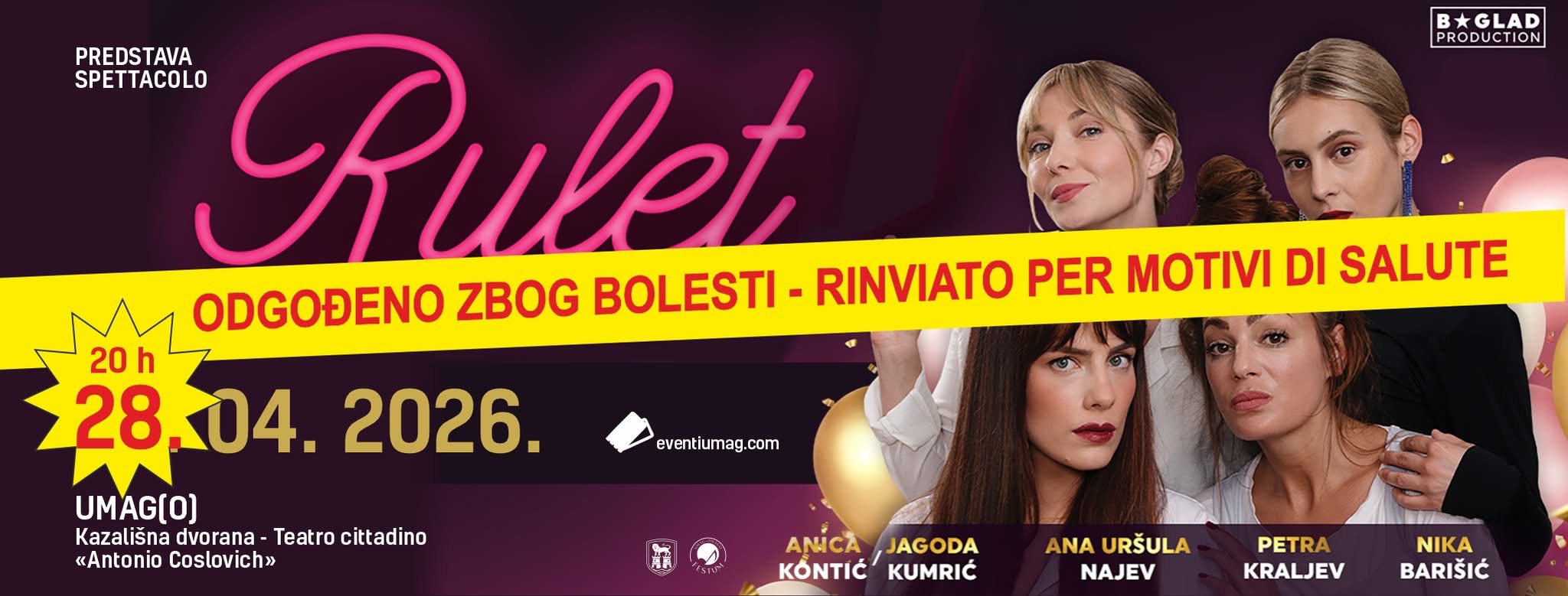 Odgođena komedija „Rulet“ danas u Umagu