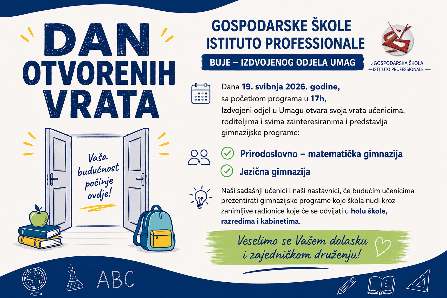 Gospodarska škola Umag otvara vrata budućim učenicima – Dan otvorenih vrata 19. svibnja