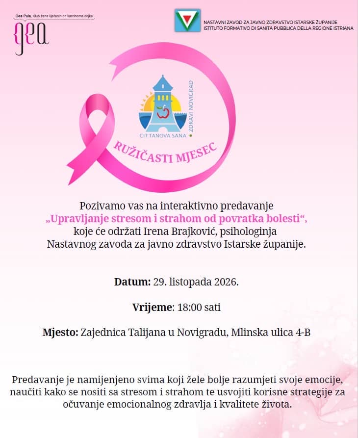 Povodom Ružičastog mjeseca u Novigradu predavanje na temu straha od povratka bolesti