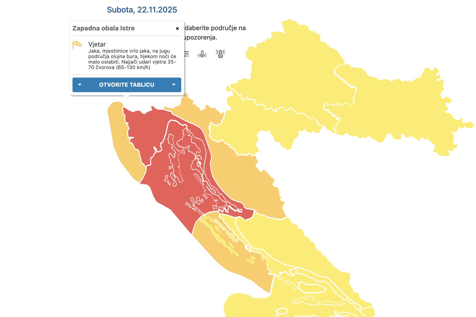 Zbog bure izdan narančasti meteoalarm za zapadnu obalu Istre a crveni za Riječku regiju