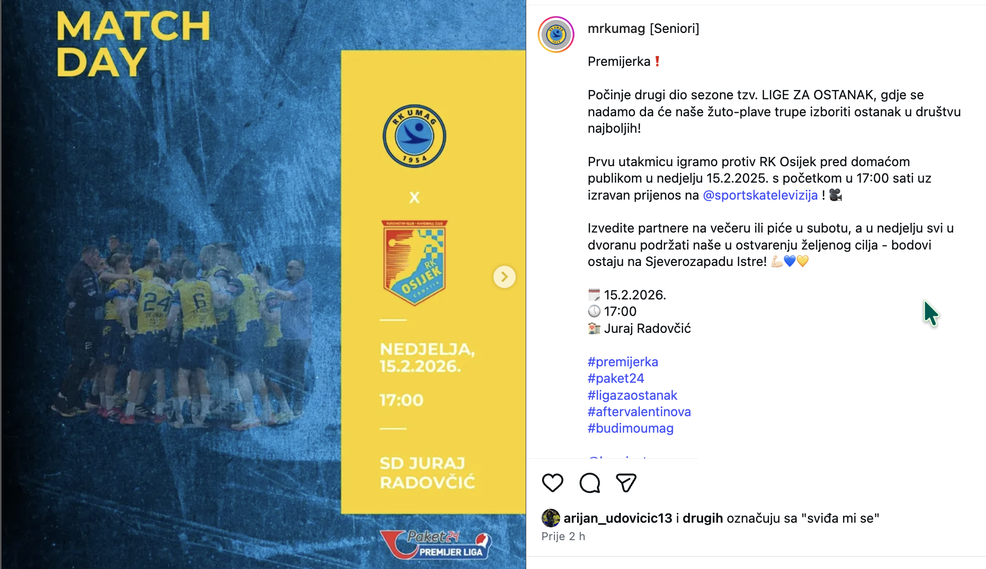 Novosti iz Umaga - Najava rukometne utakmice protiv RK Osijek