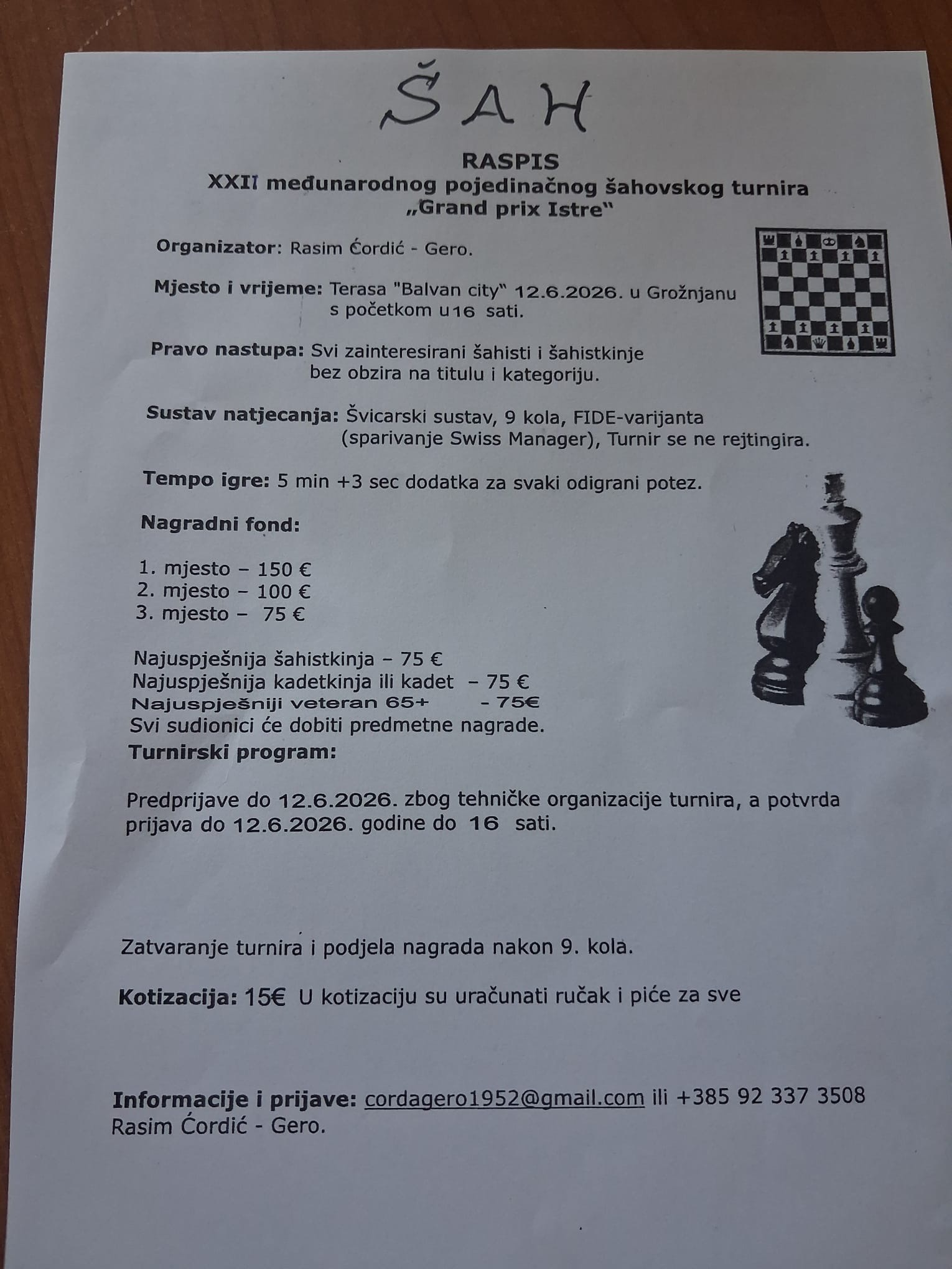 Grožnjan domaćin 22. međunarodnog šahovskog turnira „Grand Prix Istre“