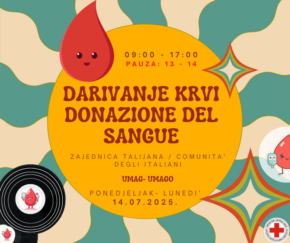 Sedma ovogodišnja akcija darivanja krvi u ponedjeljak 14.07.2025. godine u Umagu