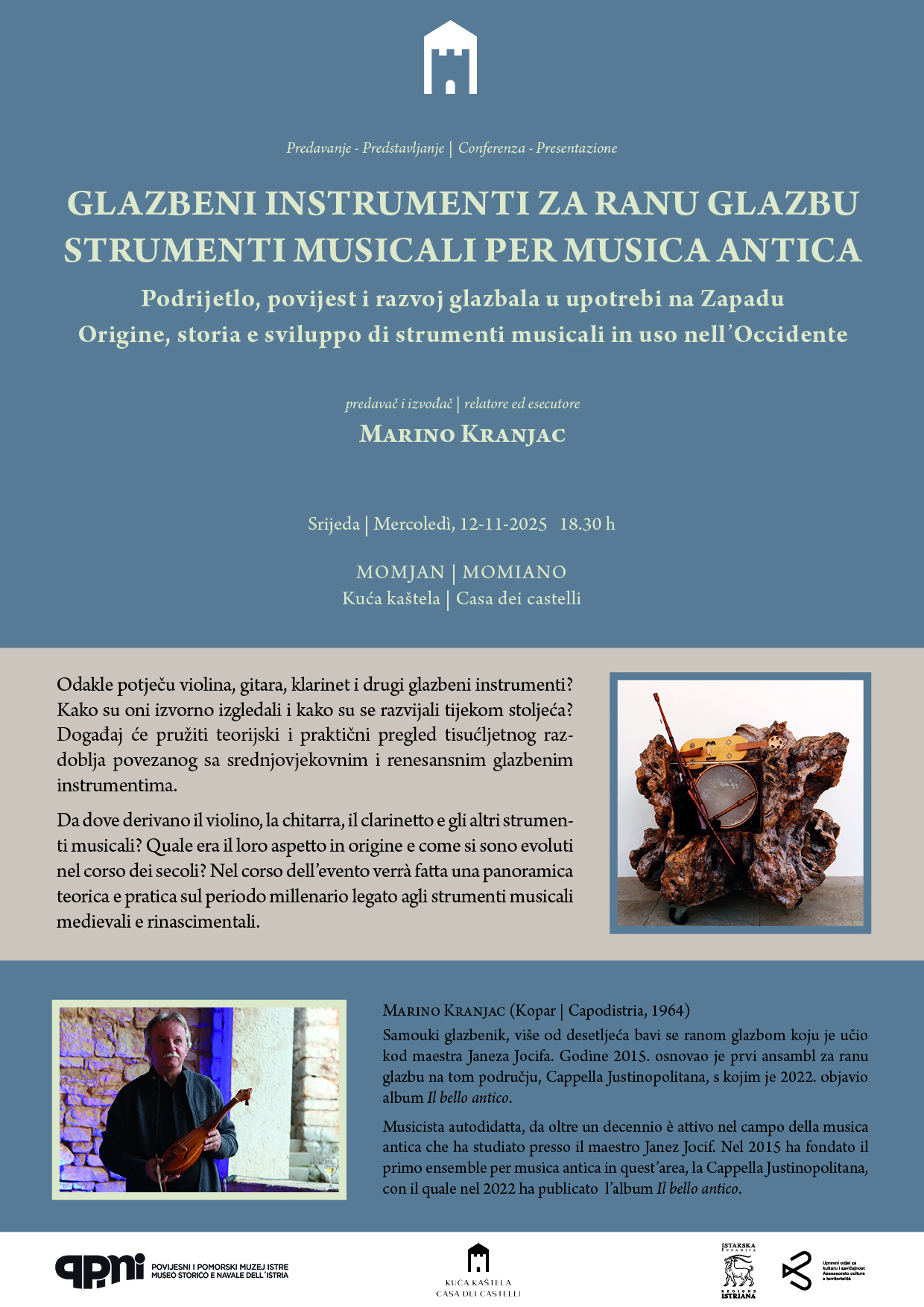 Predavanje i glazbena prezentacija “Glazbeni instrumenti za ranu glazbu” u Momjanu