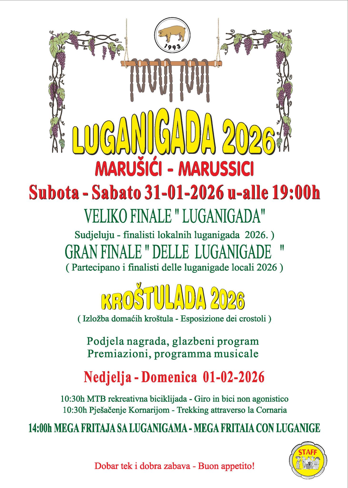 Luganigada 2026: Veliko finale krajem siječnja i početkom veljače u Marušićima