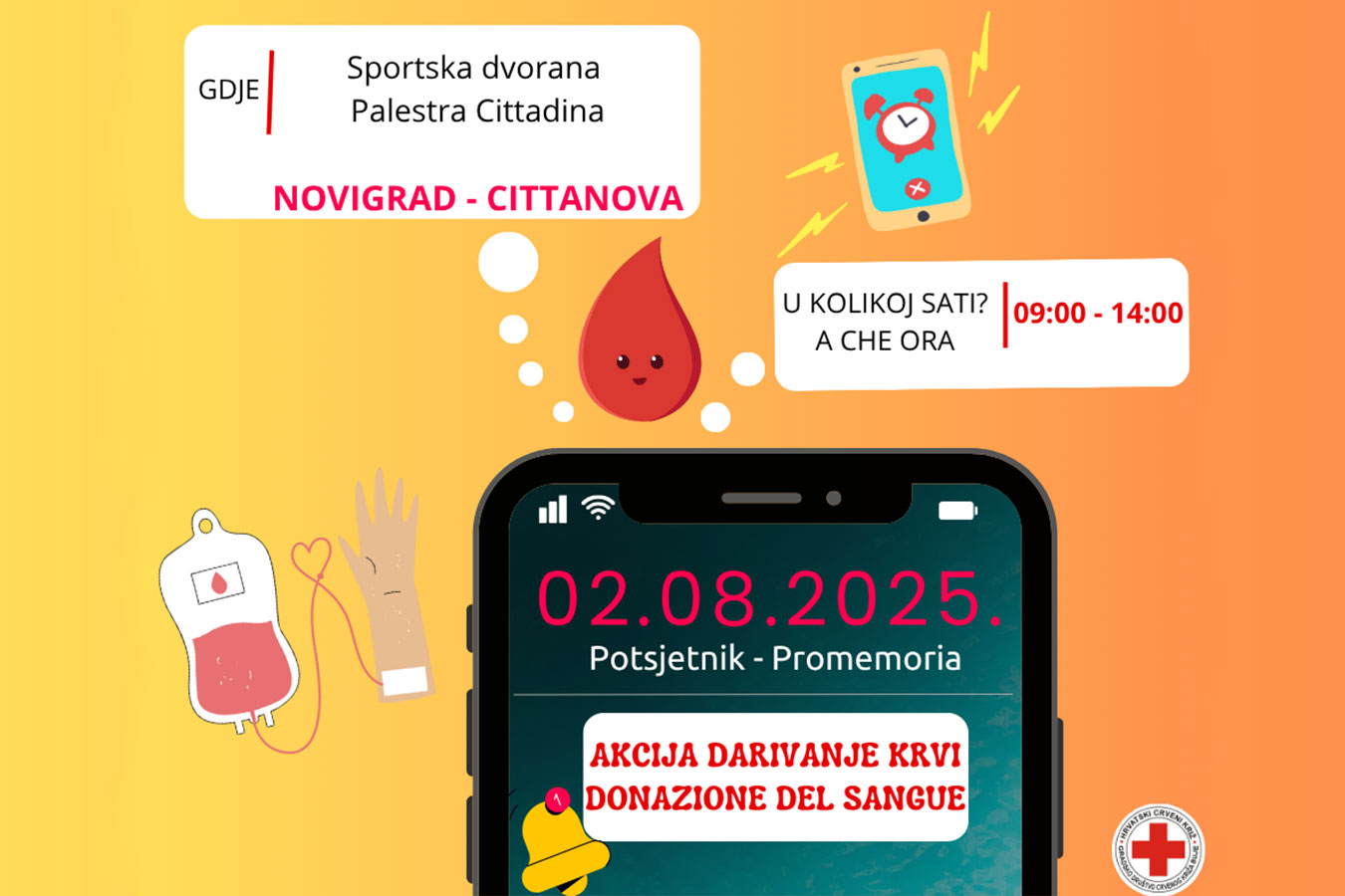 Osma ovogodišnja akcija darivanja krvi u subotu 2. 8. 2025. godine u Novigradu
