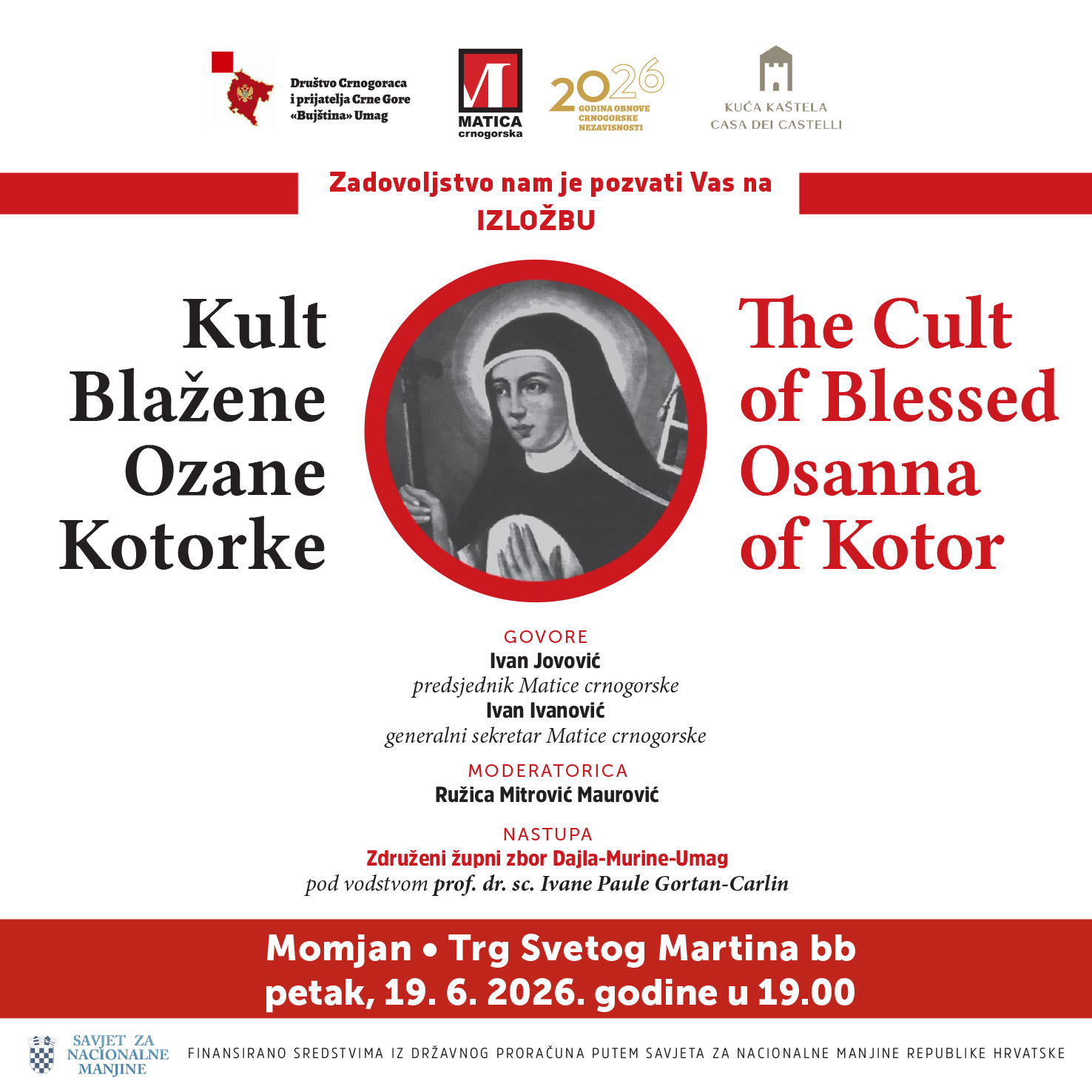U Momjanu premijerno predstavljanje izložbe „Kult blažene Ozane Kotorke“