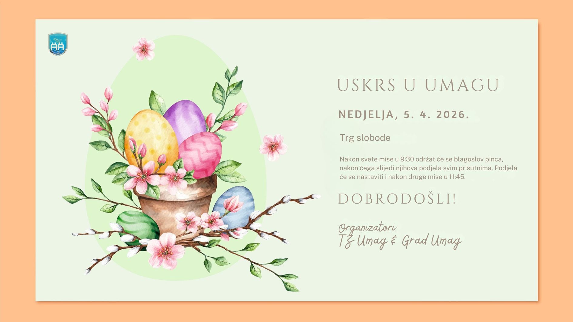 Uskrsna čestitka i blagoslov pinca na Trgu slobode u Umagu u nedjelju